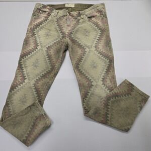 Current Elliott The Stiletto Army Green Aztec Print Skinny Jeans Size 30-0